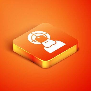 Isome 'lı İsa Mesih simgesi turuncu arka planda izole edildi. Vektör İllüstrasyonu.