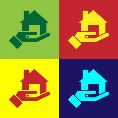 Pop Art Emlakçı simgesi renk arkaplanında izole edildi. Ev almak. Vektör.