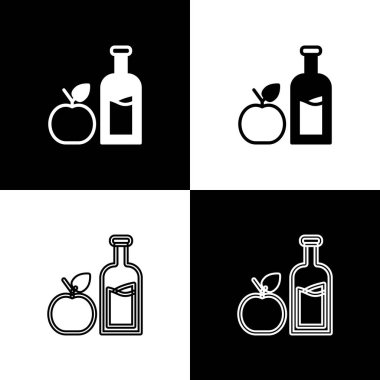 Apple elma şarabı ikonunu siyah beyaz arkaplanda izole et. İçecek cam şişesi. Vektör.