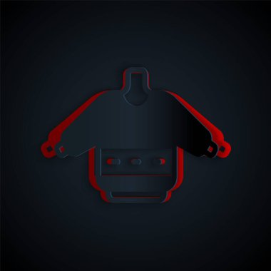 Kağıt kesimi Noel süveteri, Norveç süslemeleri ve siyah arka planda izole tatil dekorasyon ikonu. Örgü kazak. Kağıt sanatı tarzı. Vektör.