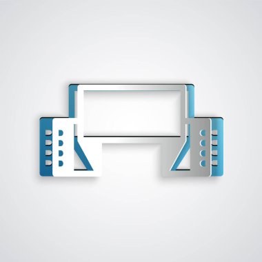 Kağıt kesiği, gri arka planda izole edilmiş geleneksel Ukrayna işlemeli havlu ikonu. Kağıt sanatı tarzı. Vektör.