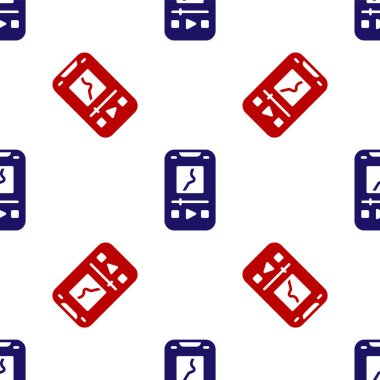 Mavi ve kırmızı müzik çalar simgesi beyaz arkaplanda kusursuz desen izole etti. Taşınabilir müzik cihazı. Vektör.