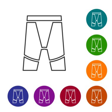 Siyah çizgili bisiklet şortu simgesi beyaz arkaplanda izole edildi. Simgeleri renk daire düğmelerine ayarla. Vektör.