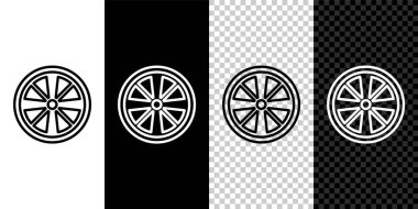 Siyah ve beyaz arkaplanda izole edilmiş bir araba simgesi için çizgi tekerleği ayır. Vektör.