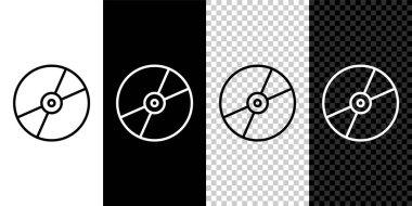 Satır CD 'sini ya da DVD disk simgesini siyah ve beyaz arkaplanda izole et. Küçük disk işareti. Vektör.