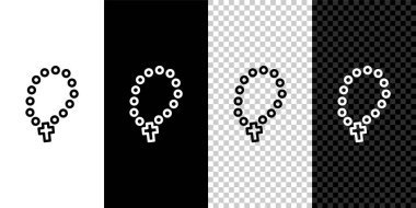 Siyah beyaz arka planda izole edilmiş tespih boncukları din ikonu. Vektör.