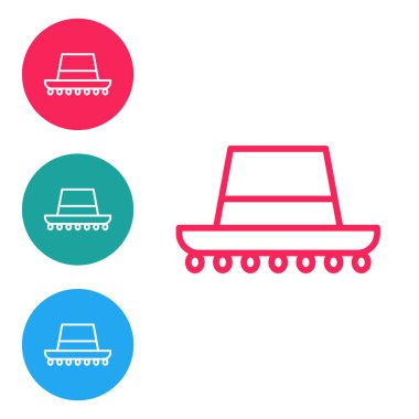 Kırmızı çizgi geleneksel İspanyol şapka simgesi beyaz arkaplanda izole edildi. Simgeleri daire düğmelerine ayır. Vektör.