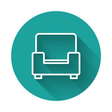 Uzun gölgeli beyaz çizgi Kol Koltuğu simgesi. Yeşil daire düğmesi. Vektör.