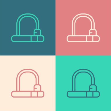 Pop sanat serisi bisiklet kilidi U biçimli sanayi simgesi renk arkaplanda izole edilmiş. Vektör.