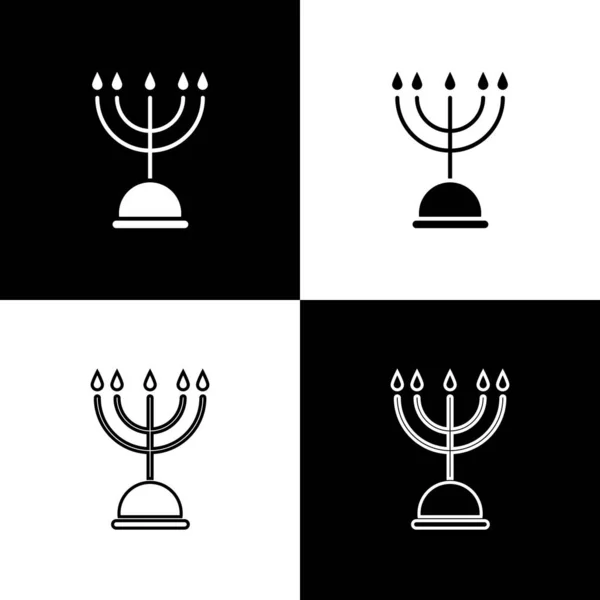 Définir Hanoukka Icône Menorah Isolé Sur Fond Noir Blanc Symbole — Image vectorielle