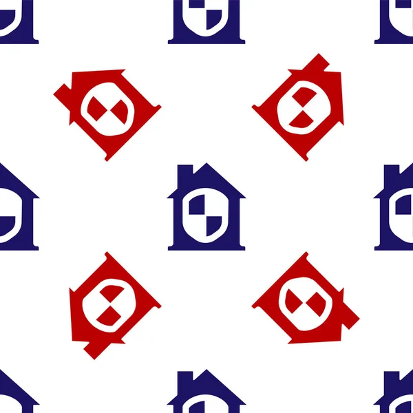 Maison Bleue Rouge Sous Icône Protection Motif Isolé Sans Couture — Image vectorielle