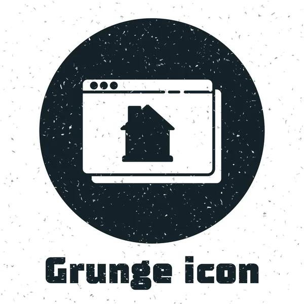 Grunge Online房地产公司在浏览器图标中与白色背景隔离 住房贷款的概念 购买房产 单色复古绘画 — 图库矢量图片
