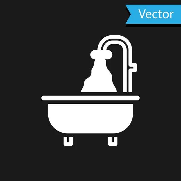 White Bathtub Icon Isolated Black Background Vector — Stock Vector