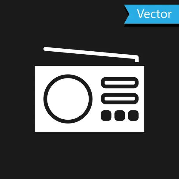 Weißes Radio Mit Antennensymbol Isoliert Auf Schwarzem Hintergrund Vektor — Stockvektor