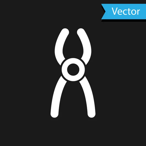 Weiße Zahnzange Symbol Isoliert Auf Schwarzem Hintergrund Zahnarztausrüstung Vektor — Stockvektor