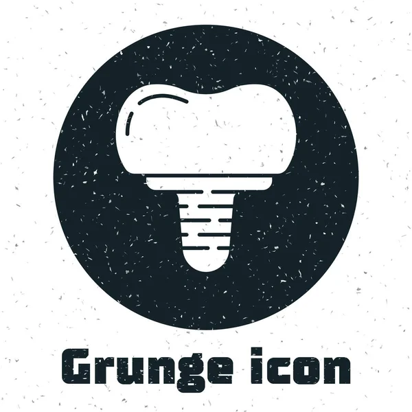 Grunge Dental Implantat Symbol Isoliert Auf Weißem Hintergrund Monochrome Vintage — Stockvektor