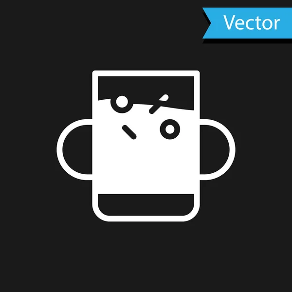 Coupe Blanche Thé Icône Feuille Isolé Sur Fond Noir Vecteur — Image vectorielle