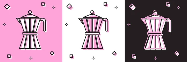 Set Cafetera Moca Pot Icono Aislado Sobre Fondo Rosa Blanco — Vector de stock