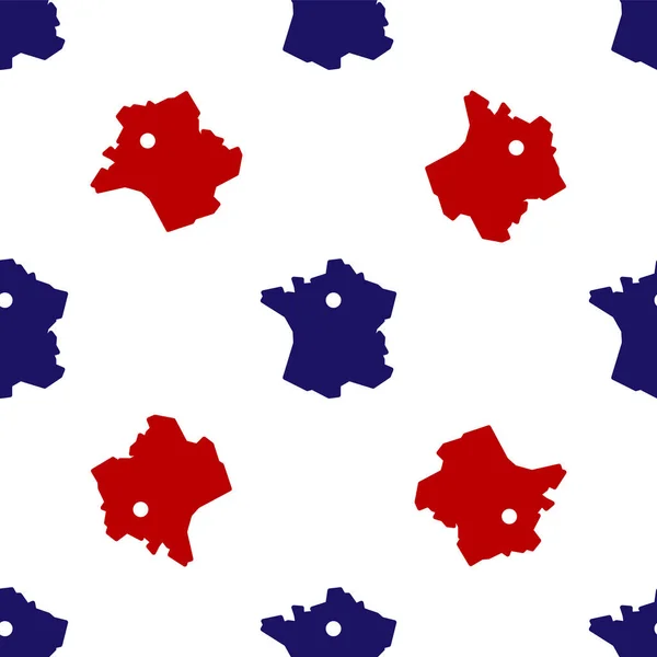 Mapa Azul Rojo Francia Icono Patrón Inconsútil Aislado Sobre Fondo — Vector de stock