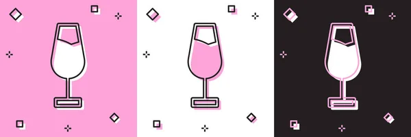 Set Icona Vetro Vino Isolato Sfondo Rosa Bianco Nero Cartello — Vettoriale Stock