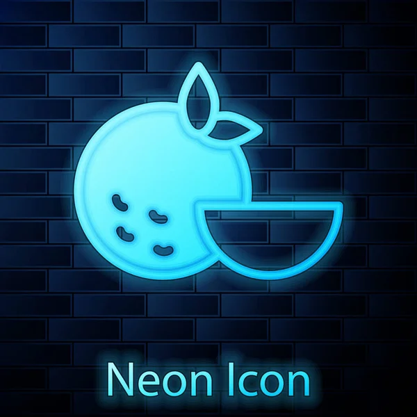 Zářící Neon Oranžové Ovoce Ikona Izolované Cihlové Zdi Pozadí Vektor — Stockový vektor
