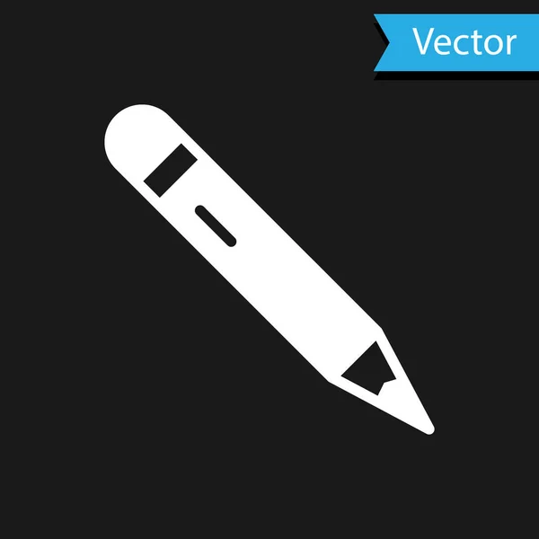 Weißer Bleistift Mit Radiergummi Symbol Auf Schwarzem Hintergrund Zeichen Und — Stockvektor