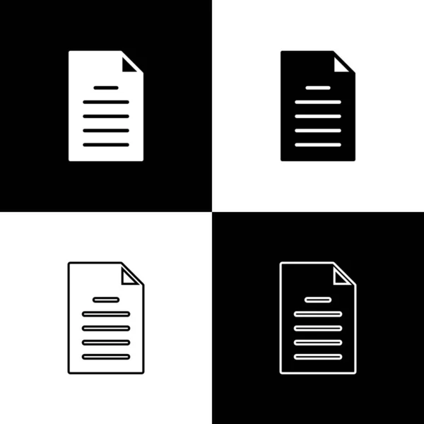 Set File Document Pictogram Geïsoleerd Zwart Wit Achtergrond Checklist Icoon — Stockvector