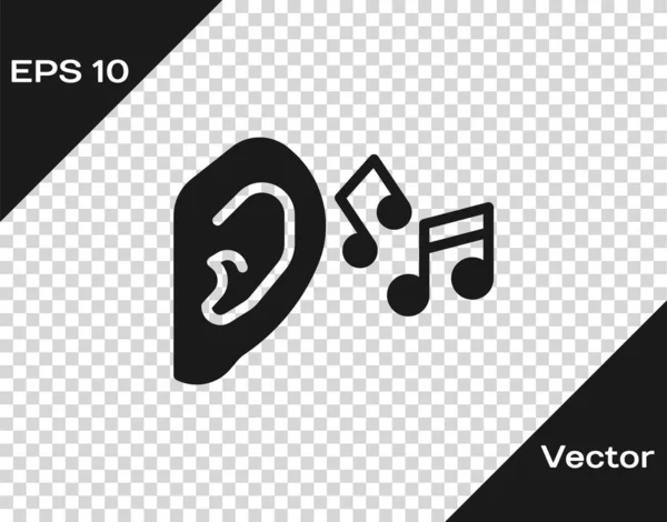 Black Ear Hören Tonsignalsymbol Isoliert Auf Transparentem Hintergrund Gehör Vektor — Stockvektor