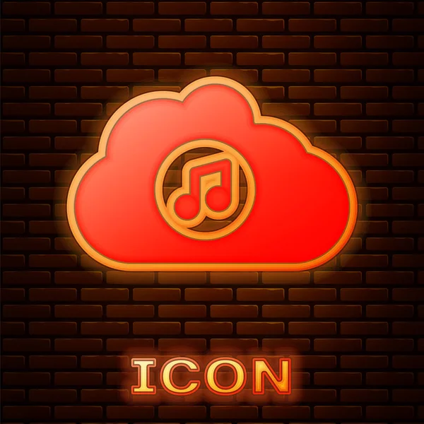 Gloeiende Neon Music Streaming Service Icoon Geïsoleerd Bakstenen Muur Achtergrond — Stockvector