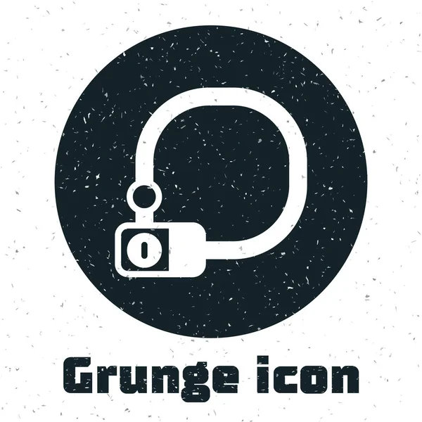 Grunge Bicycle Lock Icono Industrial Forma Aislado Sobre Fondo Blanco — Vector de stock