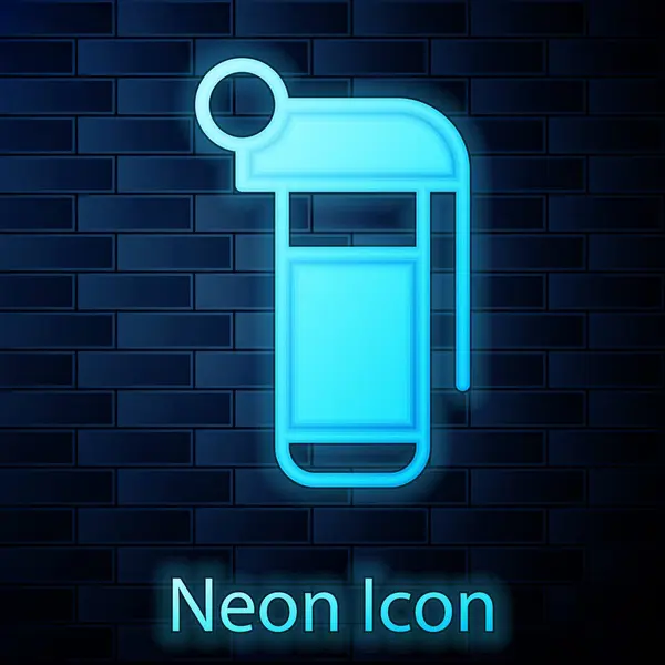 Glödande Neon Hand Granat Ikon Isolerad Tegel Vägg Bakgrund Bomb — Stock vektor