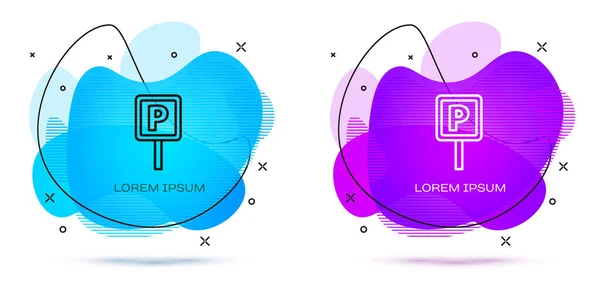 在白色背景上孤立的线条停车图标 街道路标 带液体形状的抽象横幅 — 图库矢量图片