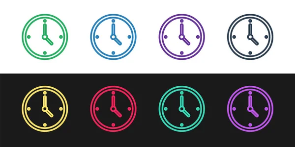 Set Line Clock Icon Isolated Black White Background Time Symbol — Stock Vector