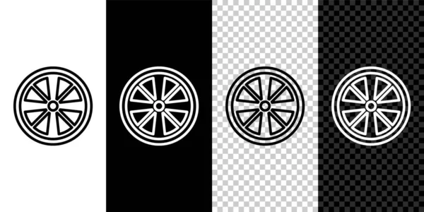 Set Line Alloy Wheel Car Icon Isolated Black White Background — Stock Vector