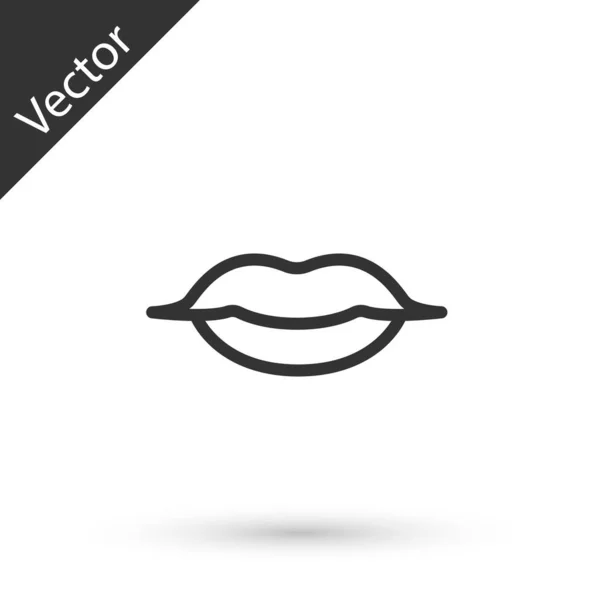 Línea Gris Icono Labios Sonrientes Aislado Sobre Fondo Blanco Símbolo — Vector de stock