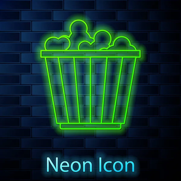 Ragyogó Neon Vonal Popcorn Kartondobozban Ikon Elszigetelt Téglafal Háttér Popcorn — Stock Vector