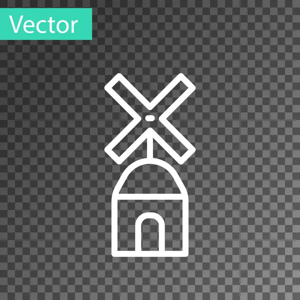 Weiße Linie Windmühle Symbol Isoliert Auf Transparentem Hintergrund Vektor — Stockvektor