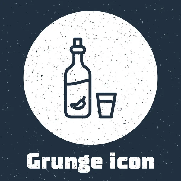 Línea Grunge Vodka Con Icono Pimienta Vidrio Aislado Sobre Fondo — Vector de stock