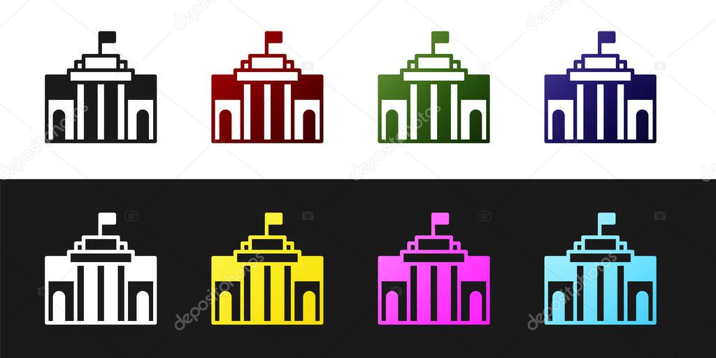 Set Prado museum icon isolated on black and white background. Madrid, Spain.  Vector.