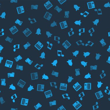 Disket diski, zil, nota, ton ve silme dizinini pürüzsüz desen üzerine ayarla. Vektör.