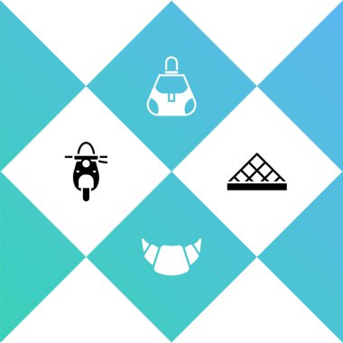 Scooter, Croissant, El çantası ve Louvre müzesi ikonu. Vektör.