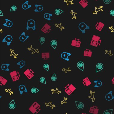 Hattı ayarla Dog, konum veterineri, kaka yapma ve klinik evcil hayvan monitörü sorunsuz çalışıyor. Vektör.