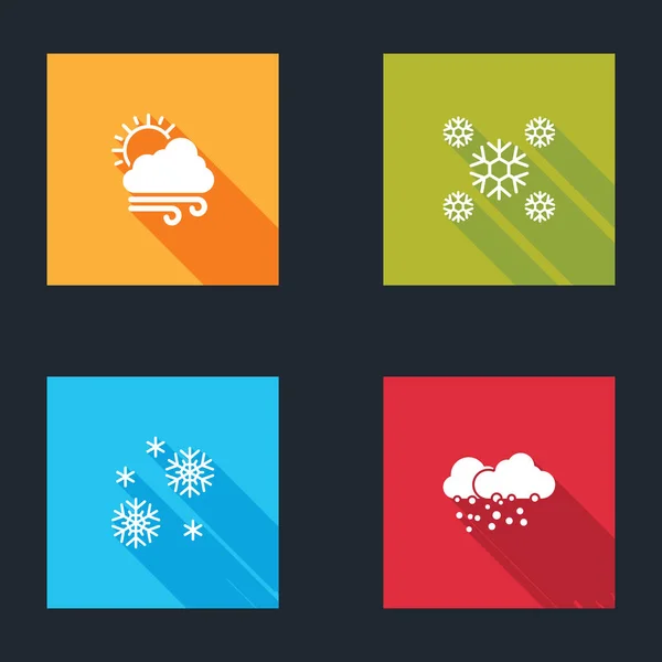 Establecer Clima Ventoso Nieve Nube Con Icono Nieve Vector — Vector de stock