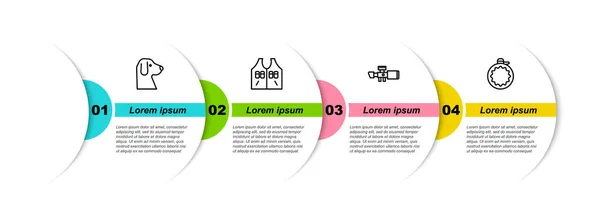 Set Lijn Hond Jachtjas Sluipschutter Optisch Zicht Canteen Waterfles Bedrijfsinfographic — Stockvector