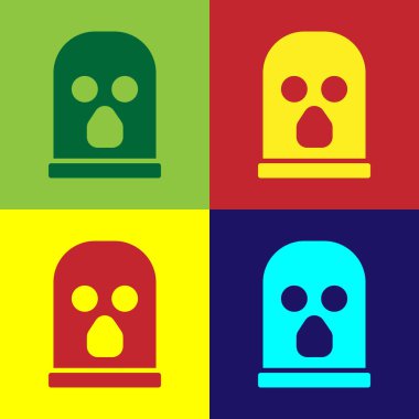 Pop art kar maskesi simgesi renk arkaplanında izole edilmiş. Kış sporları için bir parça kıyafet ya da bir suçlu ya da hırsız için bir maske. Vektör.