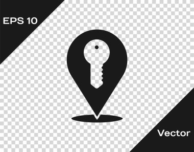 Siyah Konum anahtar simgesi şeffaf arkaplanda izole edildi. Ev anahtarının konsepti. Vektör.