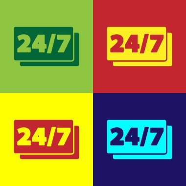 Pop Sanat Saati 24 saat arkaplanda izole edilmiş. Tüm gün döngü simgesi. 24 saat hizmet sembolü. Vektör.