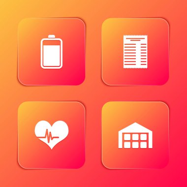 Batarya, kağıt ya da mali kontrol, kalp atış hızı ve depo ikonu ayarlayın. Vektör.