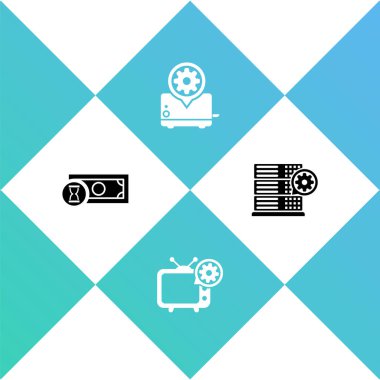 Hızlı ödemeleri, TV ayarlarını, Tost makinesini ve sunucu simgesini ayarla. Vektör.