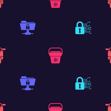 Siber güvenliği, FTP klasörü ve kilidi, soğutucu çantasını ve Scooter 'ı kusursuz şekilde ayarla. Vektör.